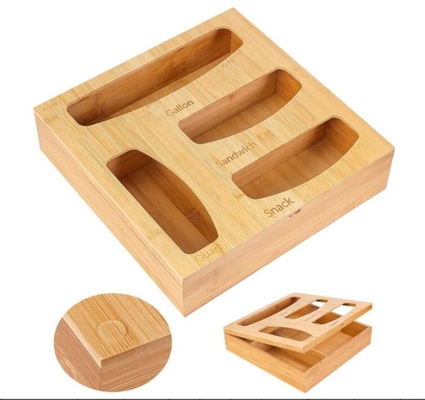 12x12x3 ইঞ্চি বাঁশের রান্নাঘর স্টোরেজ জিপলক ব্যাগ স্টোরেজ অর্গানাইজার