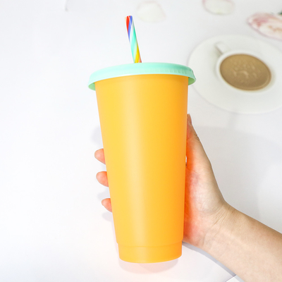 16oz 24oz প্লাস্টিক পানীয় চশমা পুনরায় ব্যবহারযোগ্য পরিবর্তন করা রঙ কাপ 10*6*19cm